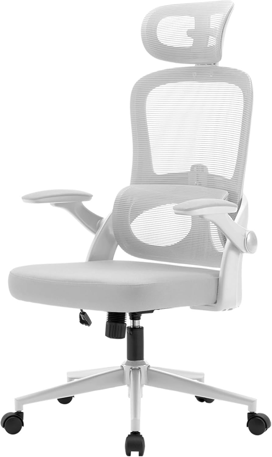 M102C Ergonomic Office Chair, High Back Desk Chair with 3D Armrests, Up&amp;Down Lumbar Support, Swivel Computer Task Chair with Adjustable 2D Headrest, Tilt Function,White