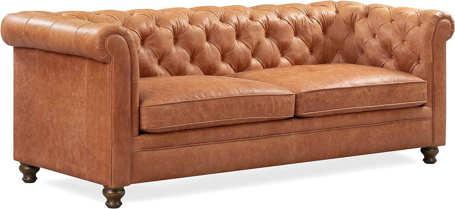 Lyon 87.4&quot; Sofa in Full-Grain Pure-Aniline Italian Tanned Leather in Cognac Tan