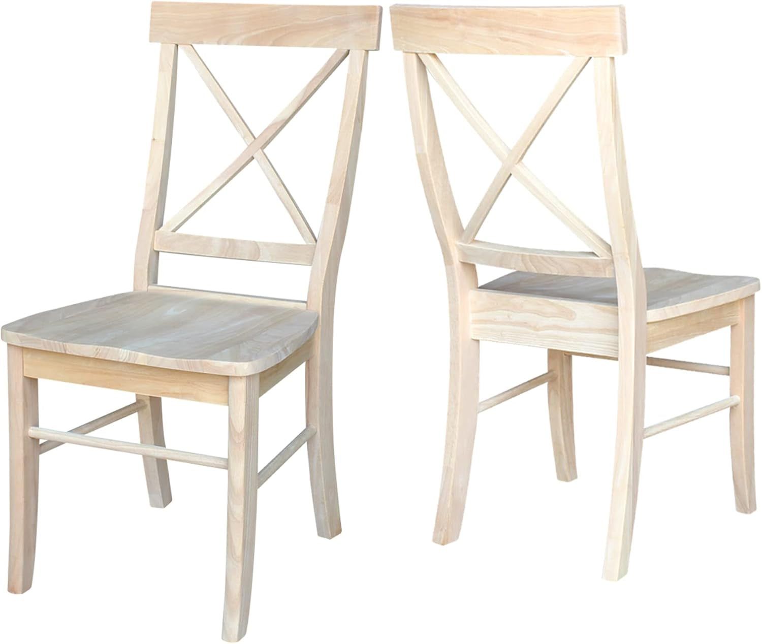 X-Back Dining Chairs Set of 2 Solid Parawood, Upgrade Your Dining Room with Stylish and Comfortable Chairs, Paint or Stain in Any Color, 18.9&quot;W X 22.2&quot;D X 36.9&quot;H, Unfinished