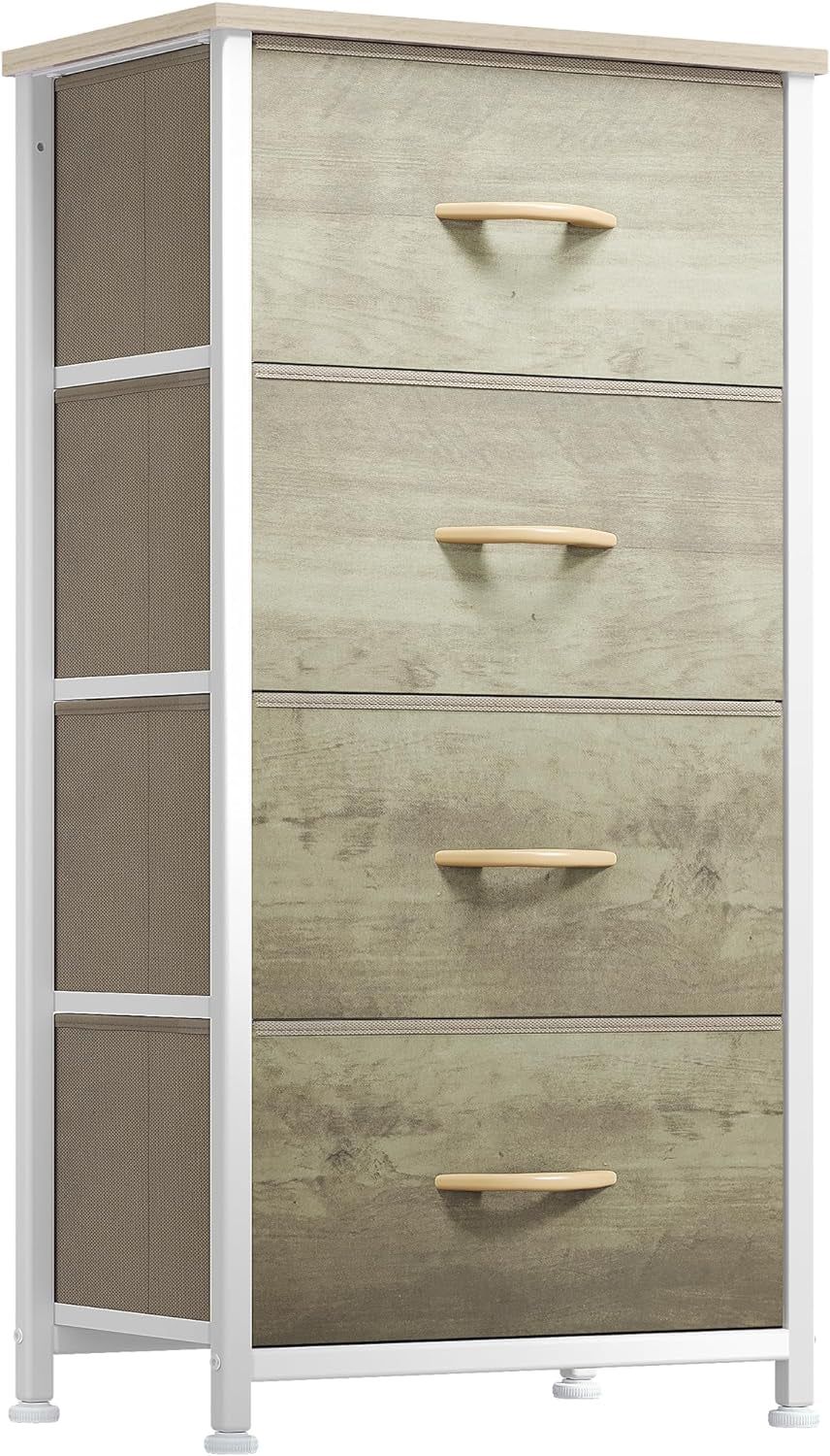 Dresser with 4 Drawers - Fabric Storage Tower, Organizer Unit for Bedroom, Hallway, Hallway, Closets - Sturdy Steel Frame, Wooden Top &amp; Easy Pull Fabric Bins