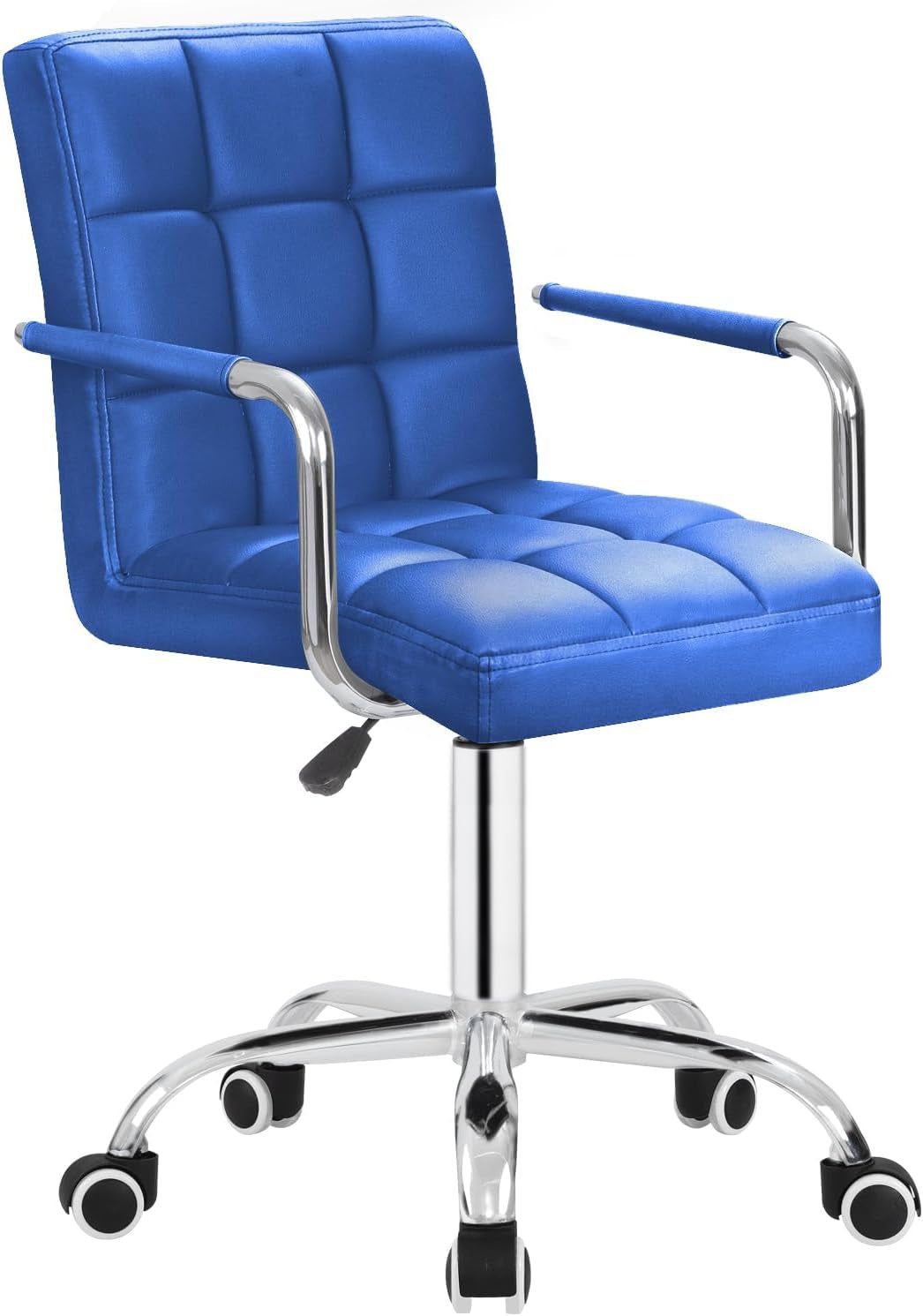 Desk Chair Modern Office Chair with Wheels Vanity Chair PU Leather Mid-Back Rolling Chair Cute Chair for Office, Teen, and Bedroom Desks (Blue)