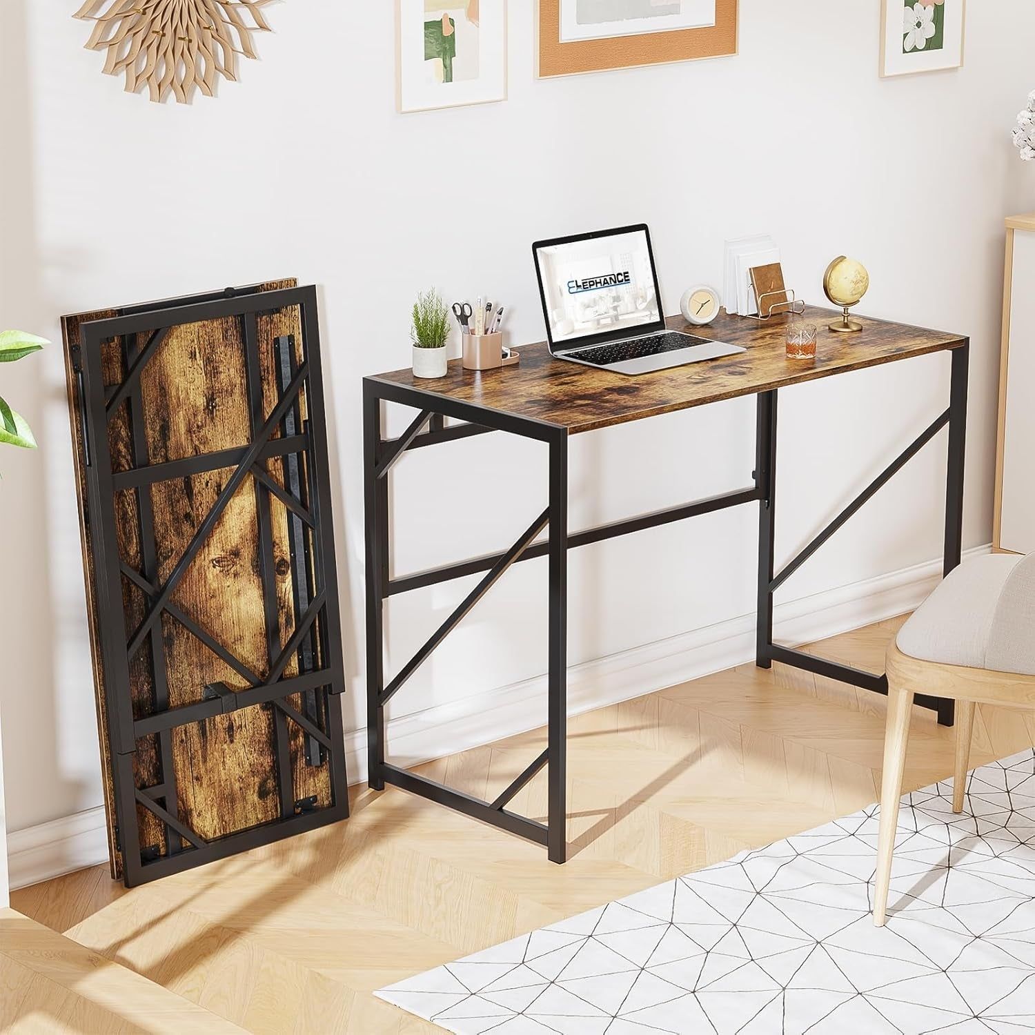 Folding Desk Writing Computer Desk for Home Office, No-Assembly Study Office Desk Foldable Table for Small Spaces