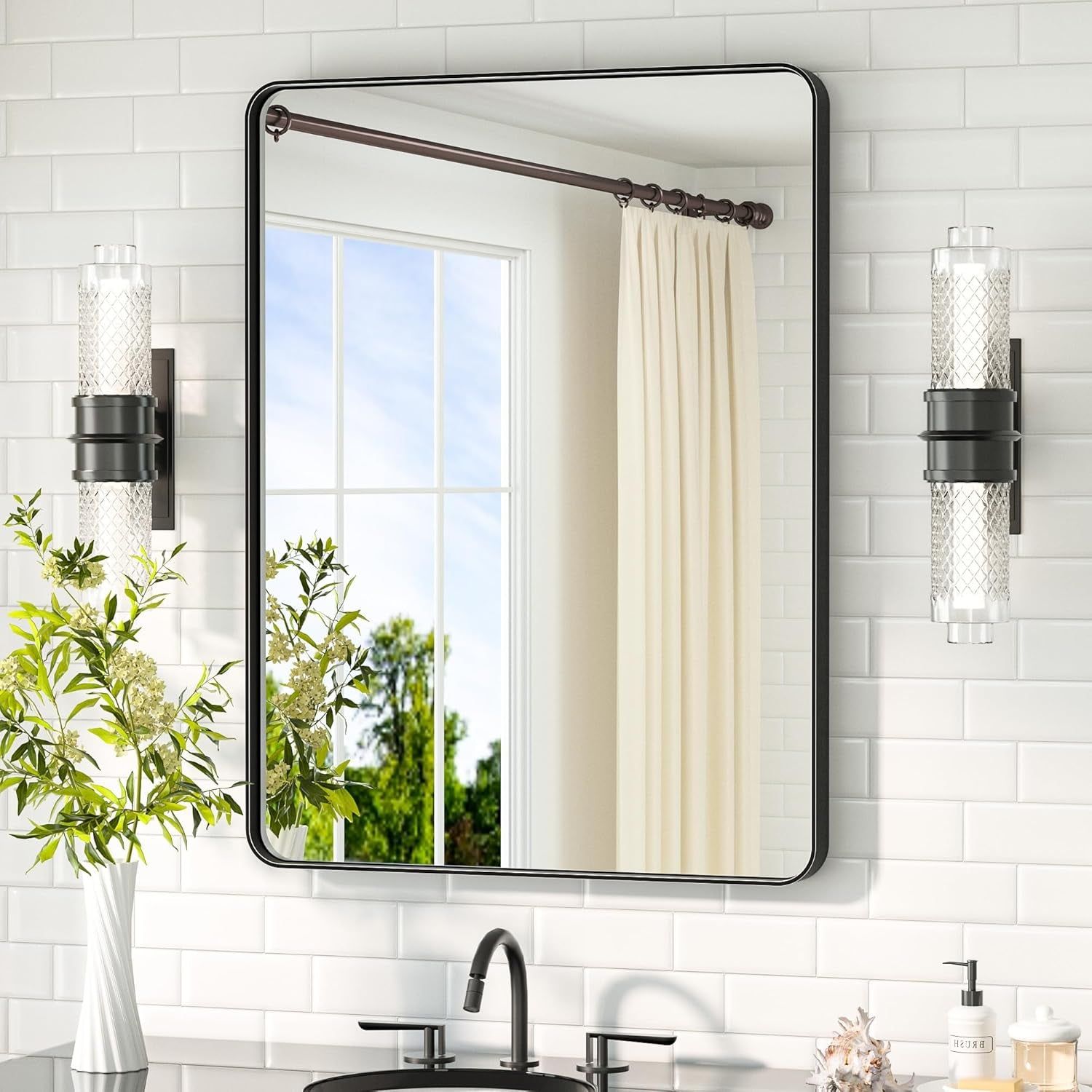 Black Bathroom Mirror 24 X 32 Matte Black Metal Framed Vanity Mirror, Tempered Glass, Wall Mounted for Bathroom, Entryway, Bedroom, Living Room(Horizontal/Vertical)