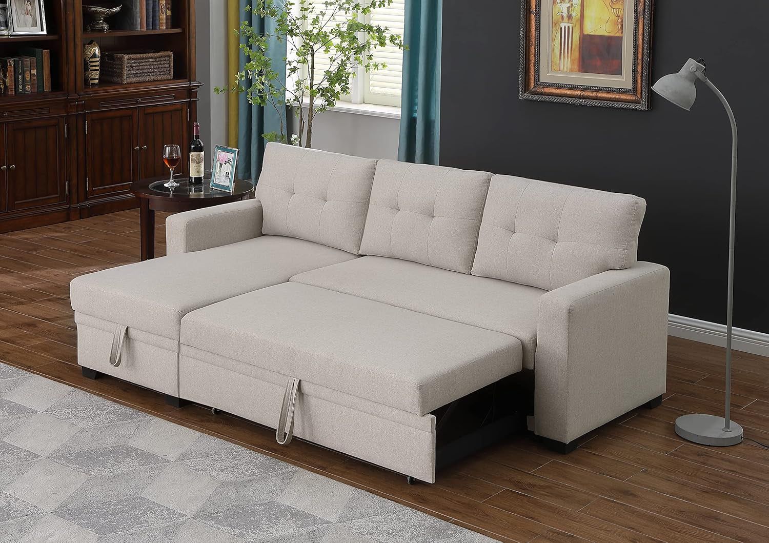 Maison 4-In-1 Convertible L Shaped Couch with Pull Out Bed and Storage, Sectional Sleeper Sofa with Reversible Chaise for Living Room, Apartment, Bedroom, Office