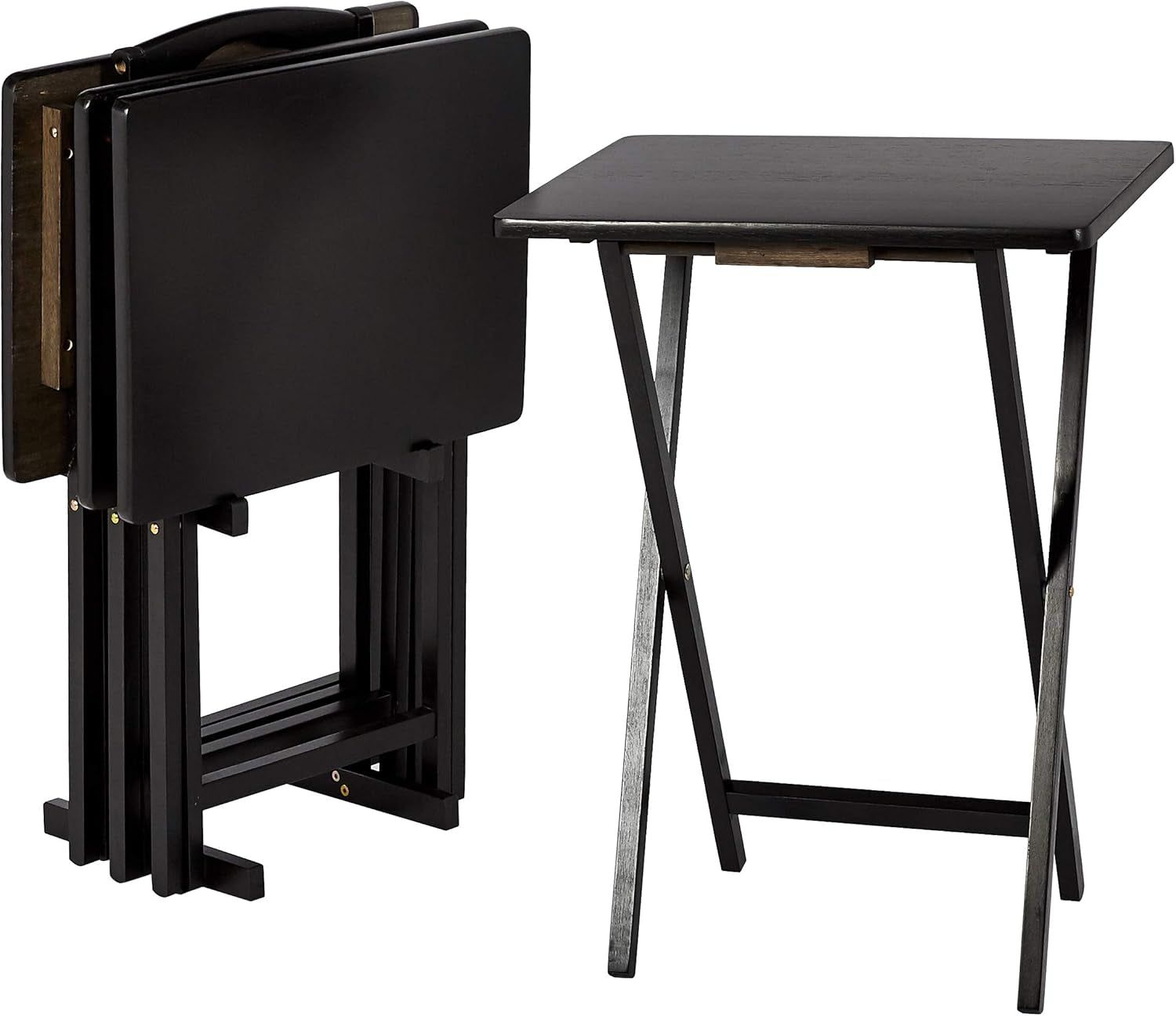 Foldable TV Dinner Tray Table with Storage Rack, Set of 4, Black, 15&quot; X 19&quot; X 26&quot;
