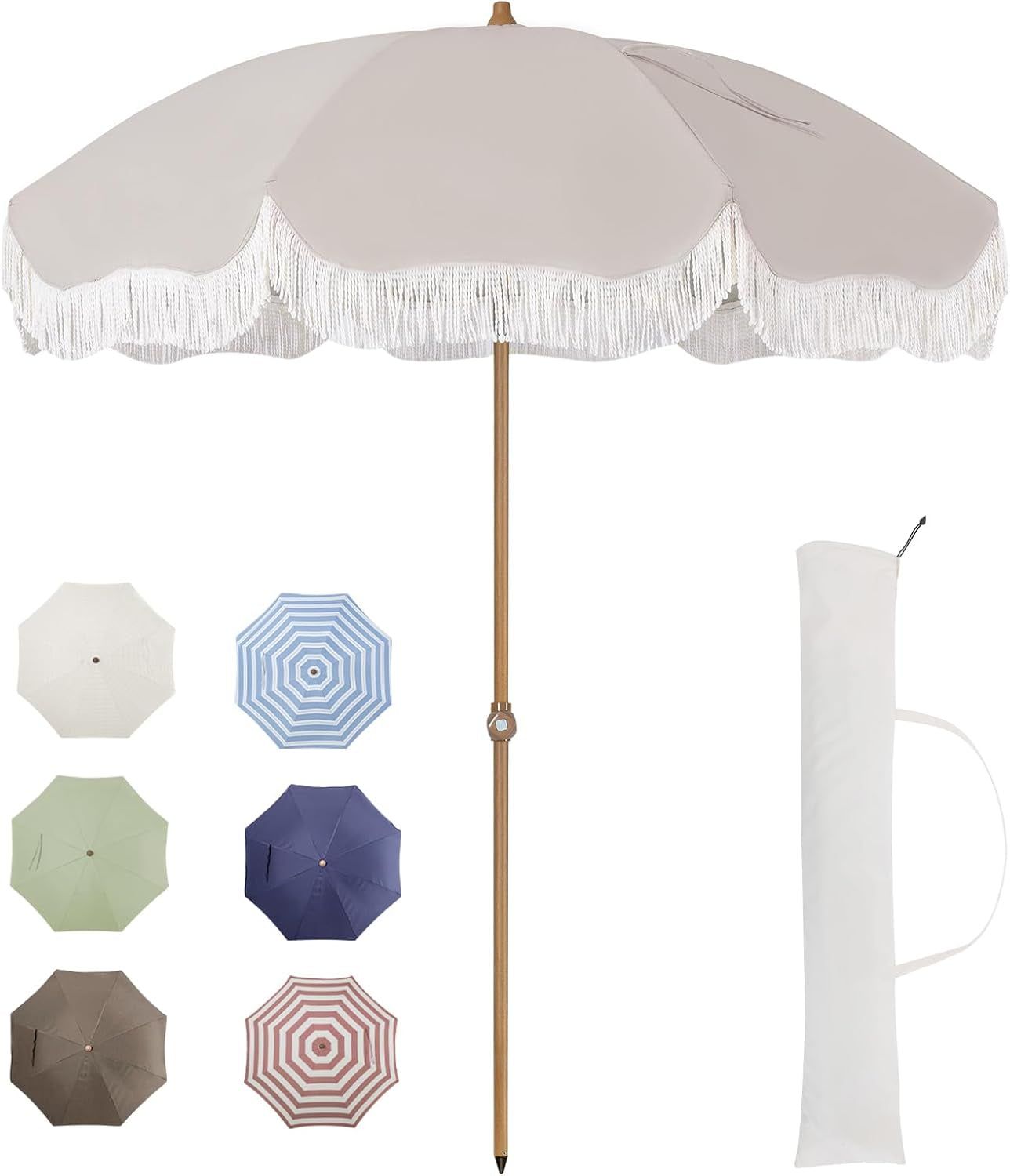 Tassel Patio Umbrella 7ft UPF 50 Carry Bag