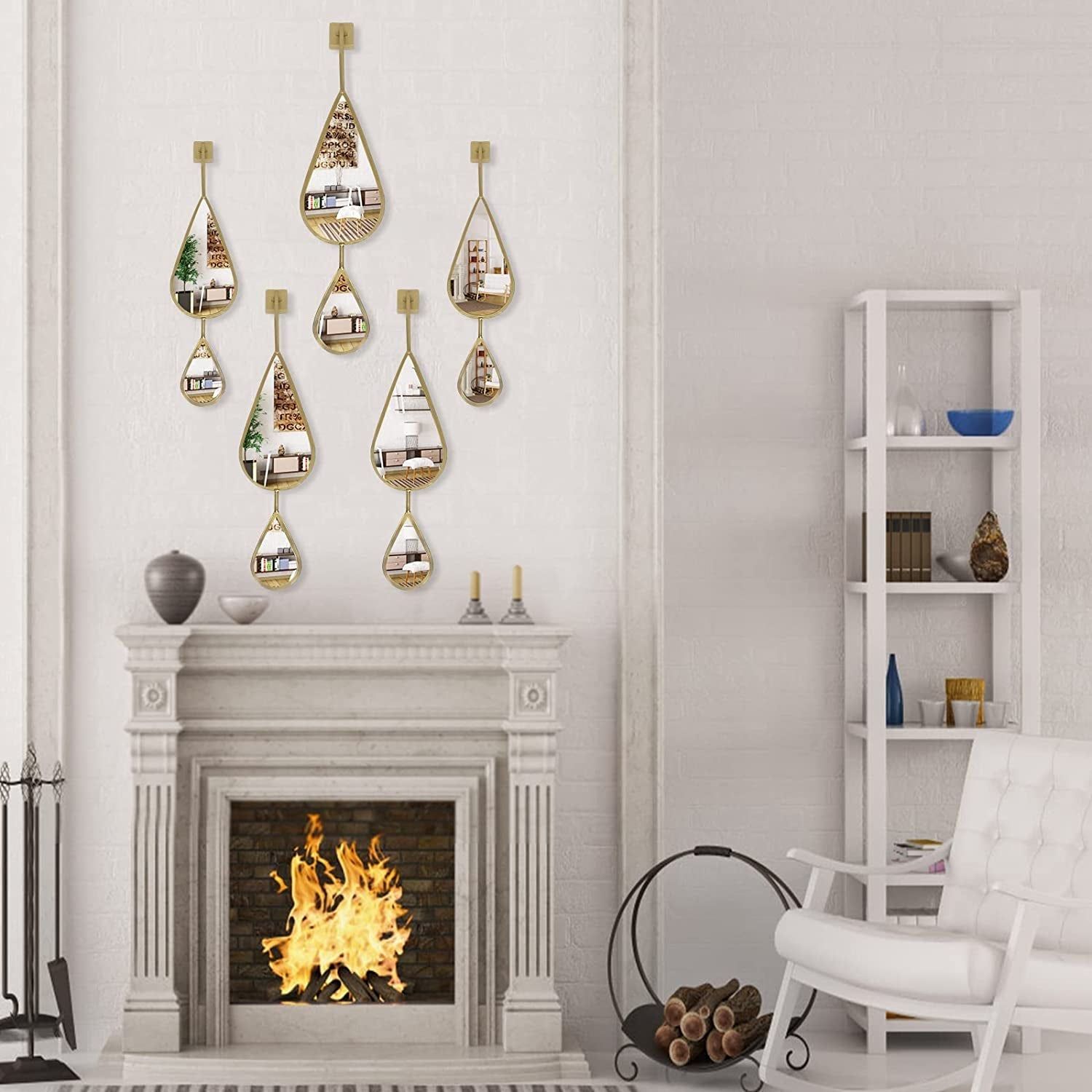 Wall Mirror Decorative Mirrors Mounted Decor Tear Drop Shape Gold for Bedroom Living Room Entryway Bathroom Vanity,5-Pack