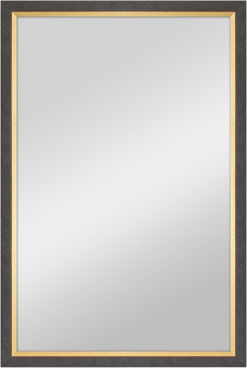 23X34.25 Mercer Large Wall Mirror, Black Woodgrain with Brushed Gold Edge Timeless Rectangle Mirror, Vertical &amp; Horizontal Wall Hanging Mirror for Bathroom, Bedroom, Entryway &amp; Livingroom