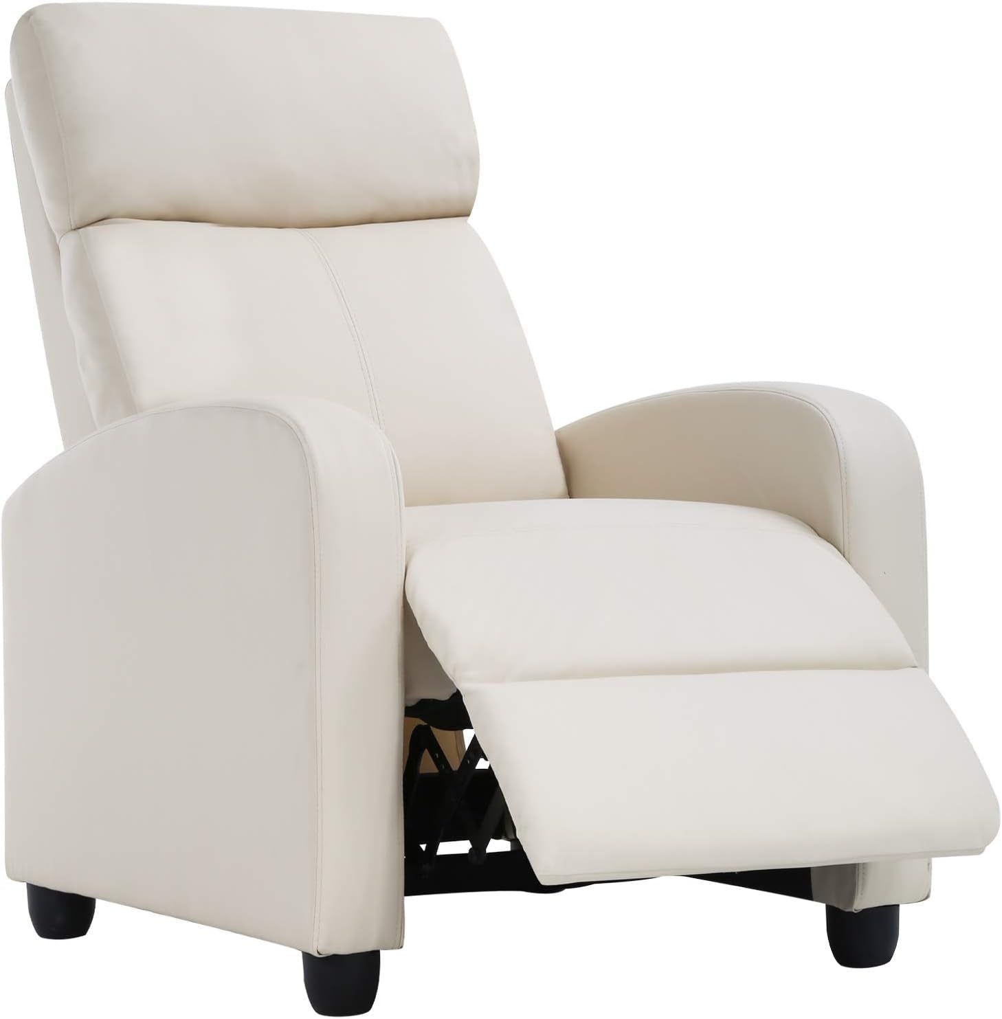 Recliner Chair for Living Room Recliner Sofa Reading Chair Winback Single Sofa Home Theater Seating Modern Reclining Chair Easy Lounge with PU Leather Padded Seat Backrest （Beige）
