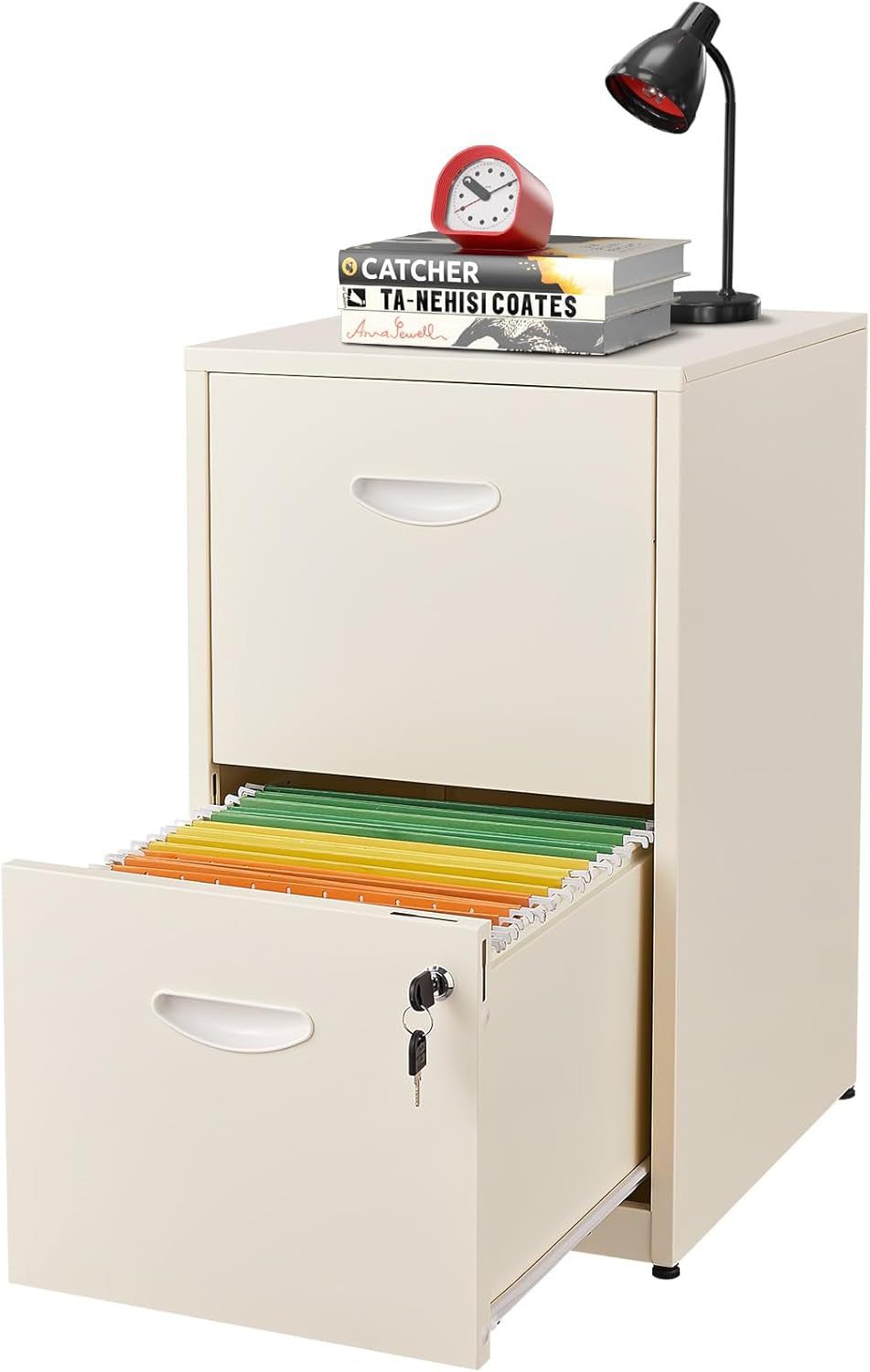 Filing Cabinet 2 Drawer with Lock, under Desk Metal Filing Cabinet, Two Drawer Vertical File Cabinets Suitable for Letter-Size Files, Light Duty Metal File Cabinet for Home Office - Assembly Required