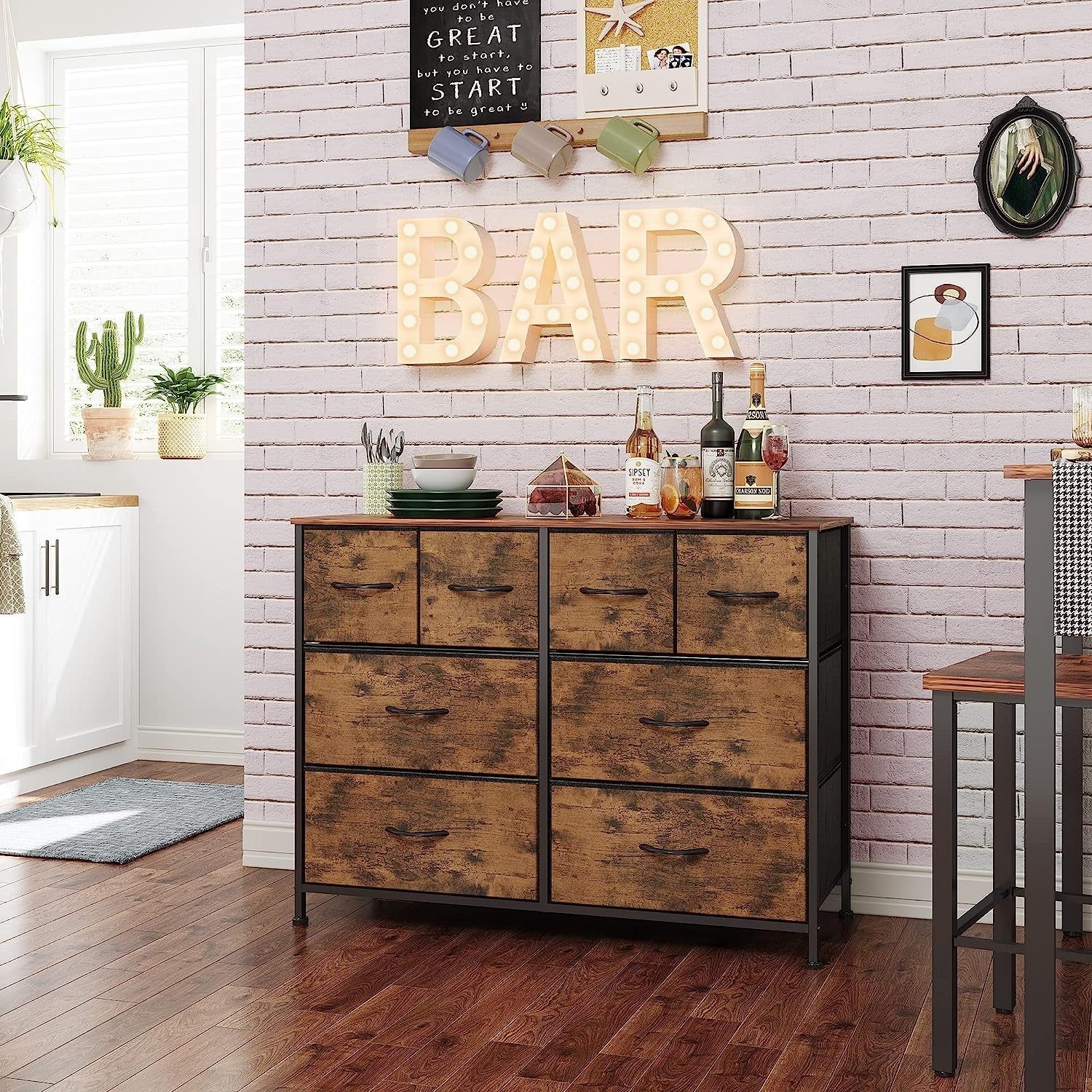 Rustic Brown 8 Drawer Fabric Dresser
