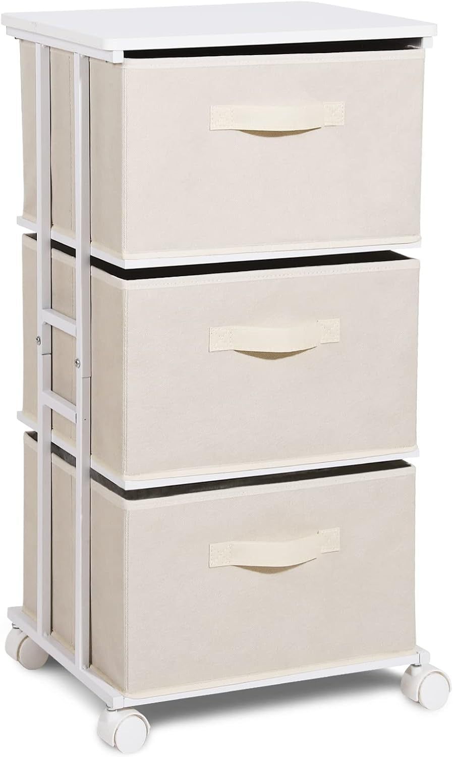Dresser Tower with 3 Drawers,Fabric Dresser Drawer Organizer Unit,Dresser Chest with Wood Top,Vertical Storage Dresser,Small Dresser for Bedroom,Office-Beige
