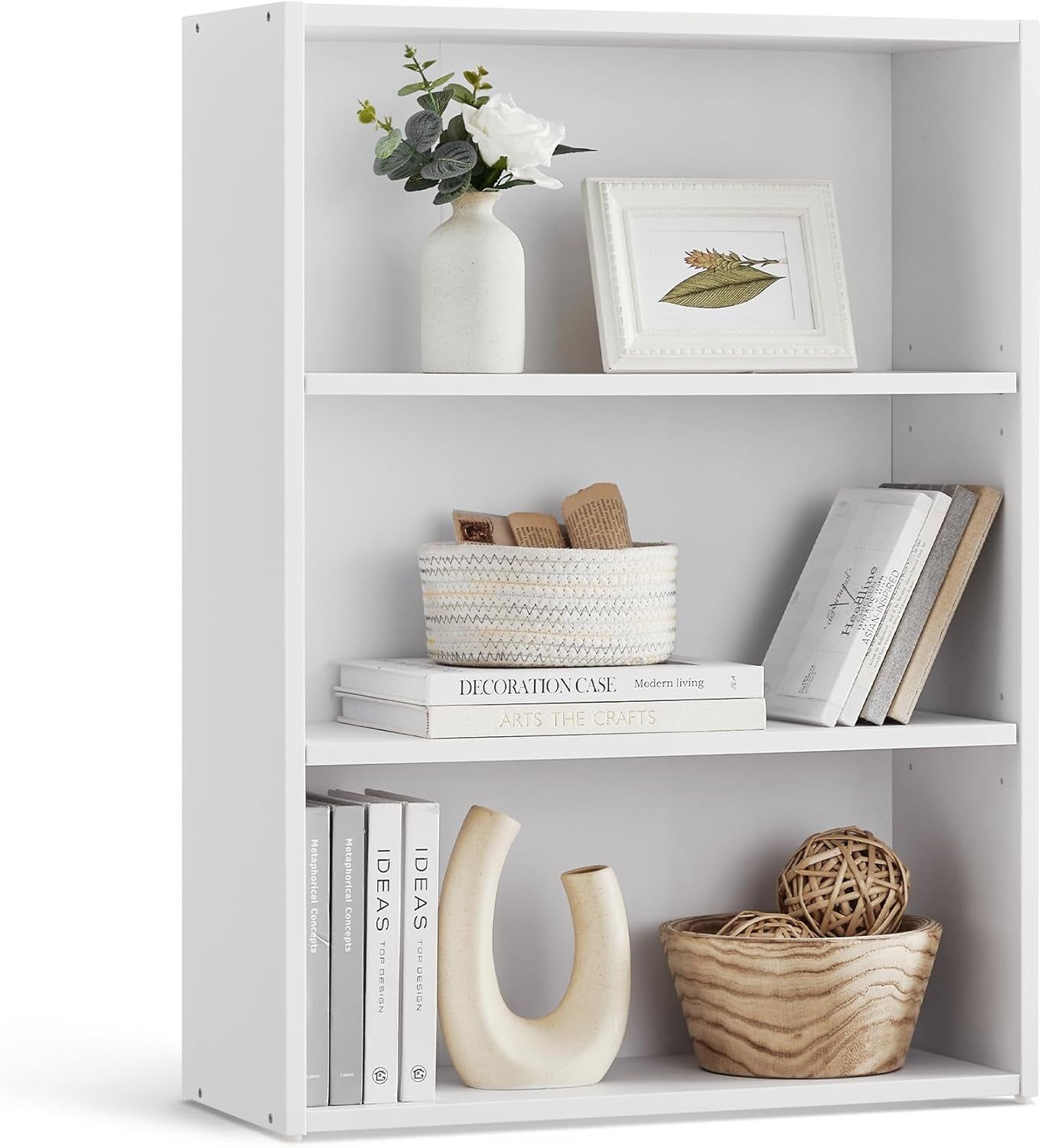 Bookshelf, 23.6 Inches Wide, 3-Tier Open Bookcase with Adjustable Storage Shelves, Floor Standing Unit, Cloud White ULBC163T14