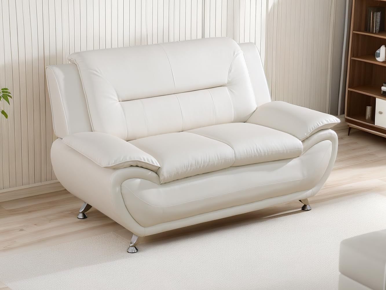 Contemporary Living Room Furniture Set, Faux Leather Sofa Set for Living Room/House/Bedroom/Office/Apartment (Creamy White, Loveseat), F45&amp;F46