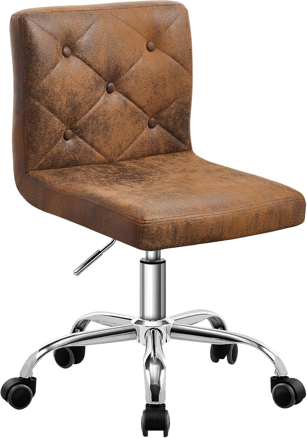 PU Leather Mid-Back Armless Desk Chair Adjustable Height 360° Rolling Swivel for Home Office Work, Dark Brown