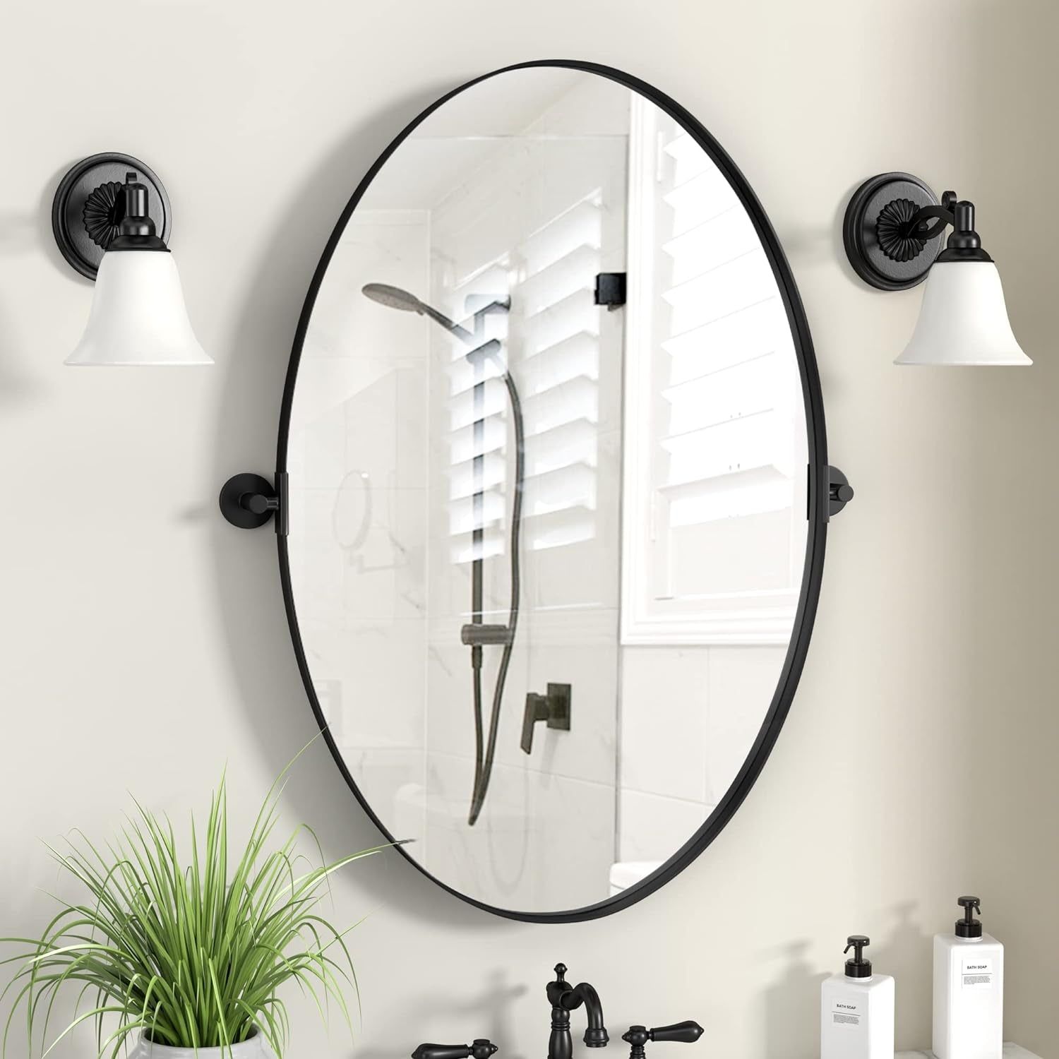 18&quot;x28&quot; Black Oval Wall Mirror Bathroom, Entryway Decor