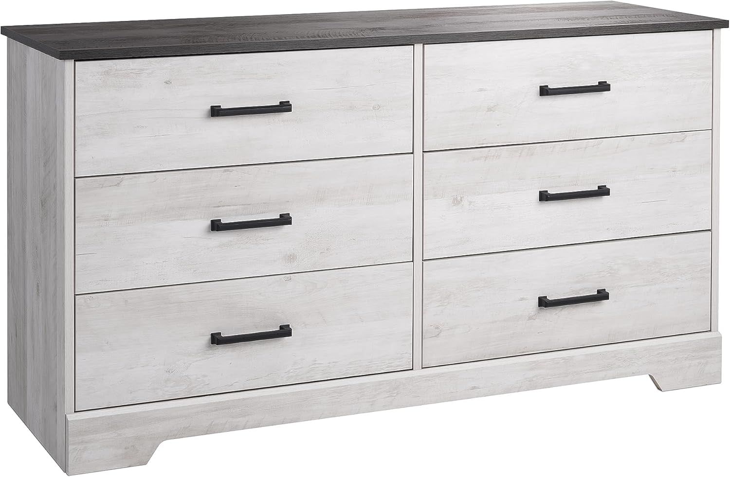 Rustic Ridge Farmhouse 6-Drawer Double Dresser, Washed White Dresser for Bedroom, Chest of Drawers with 6 Storage Drawers, 53.25” Wide X 18.25” Deep X 28.5” Tall, Washed White
