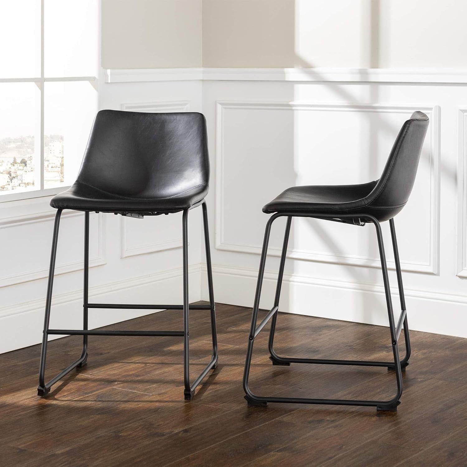 Set of 2 Faux Leather Kitchen Counter Chairs