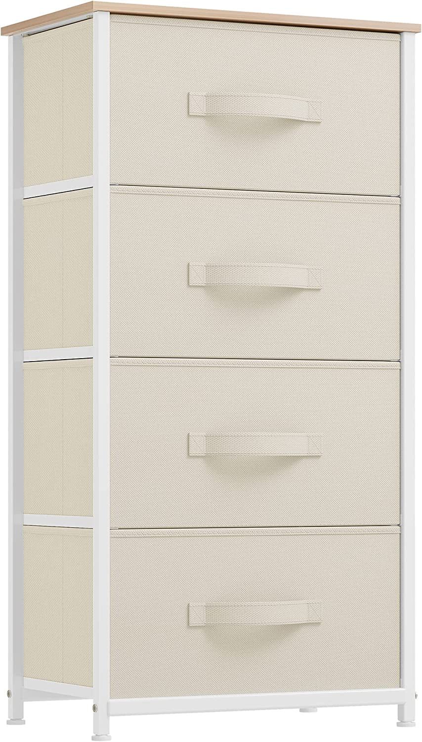 4-Drawer Fabric Dresser, Dresser for Bedroom, Living Room, Hallway, Closet, Sturdy Steel Frame, Wooden Top, Easy-To-Pull Fabric Bins