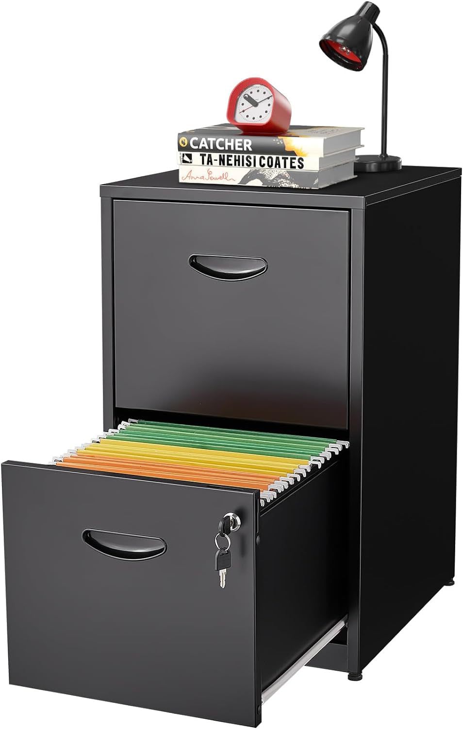 2 Drawer File Cabinet, Metal File Cabinets with Lock, 18&quot;D Black Storage Filing Cabinet for Home Office, Steel Vertical File Cabinet, Light Duty Filing Cabinet for Letter-Size Files,Assembly Required