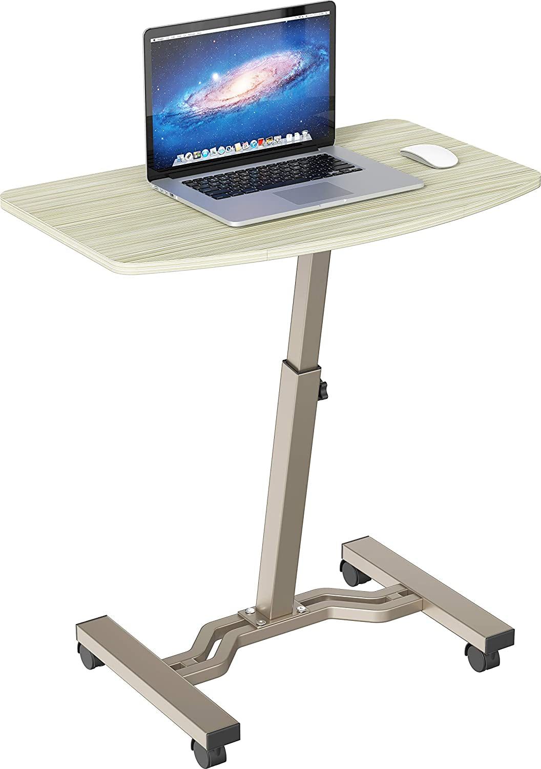 Height Adjustable Mobile Laptop Stand Desk Rolling Cart, Height Adjustable from 28&#39;&#39; to 33&#39;&#39;, Maple