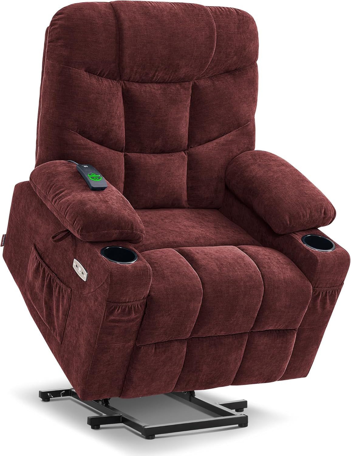 Power Lift Recliner Chair with Extended Footrest for Elderly People, Fabric 7287 (Burgundy, Medium-Regular)