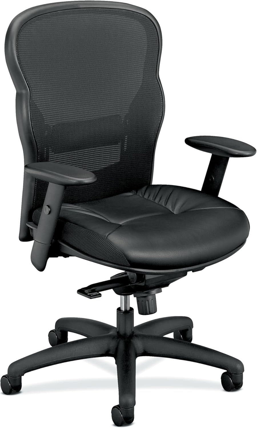 Wave High Back Office Chair Ergonomic Office Chair with Leather Seat, Breathable Back Mesh Desk Chair with Wheels and Arms, 360 Swivel, Synchro-Tilt Recline - Comfortable Home Office Desk Chair