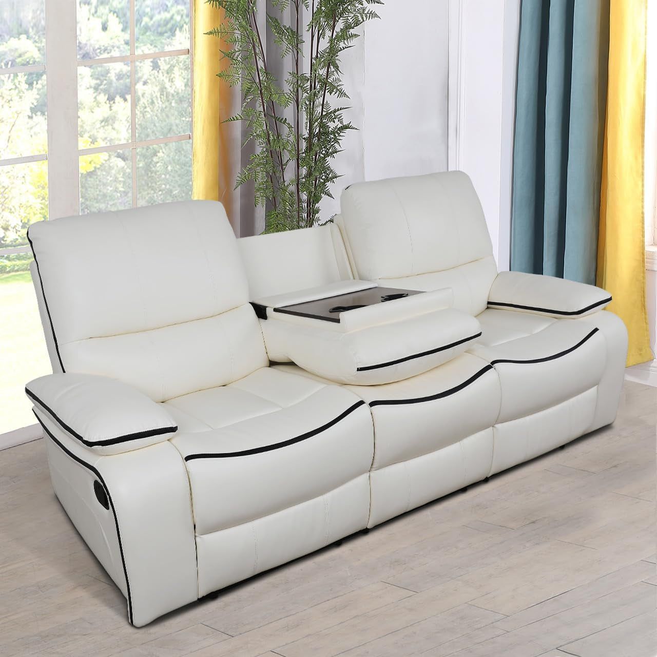 Reclining Sofa Set, Faux Leather Recliner Sofa Recliner Couch Double Recliner Loveseat Recliner Chair, Sofa for Living Room/Home Theater Seating/Office (Sofa)