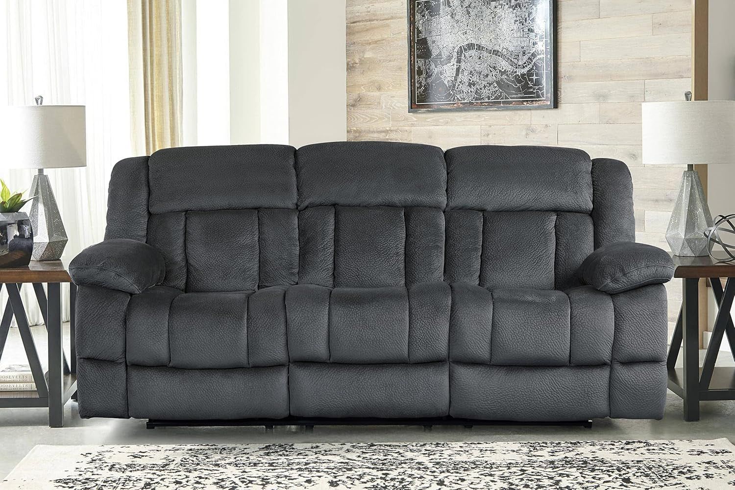 Home Theater Seating, Wall Hugger Manual Reclining Sofa, 3-Seat Dual Recliner Sofa for Living Room, 90’’W Sofa, Charcoal