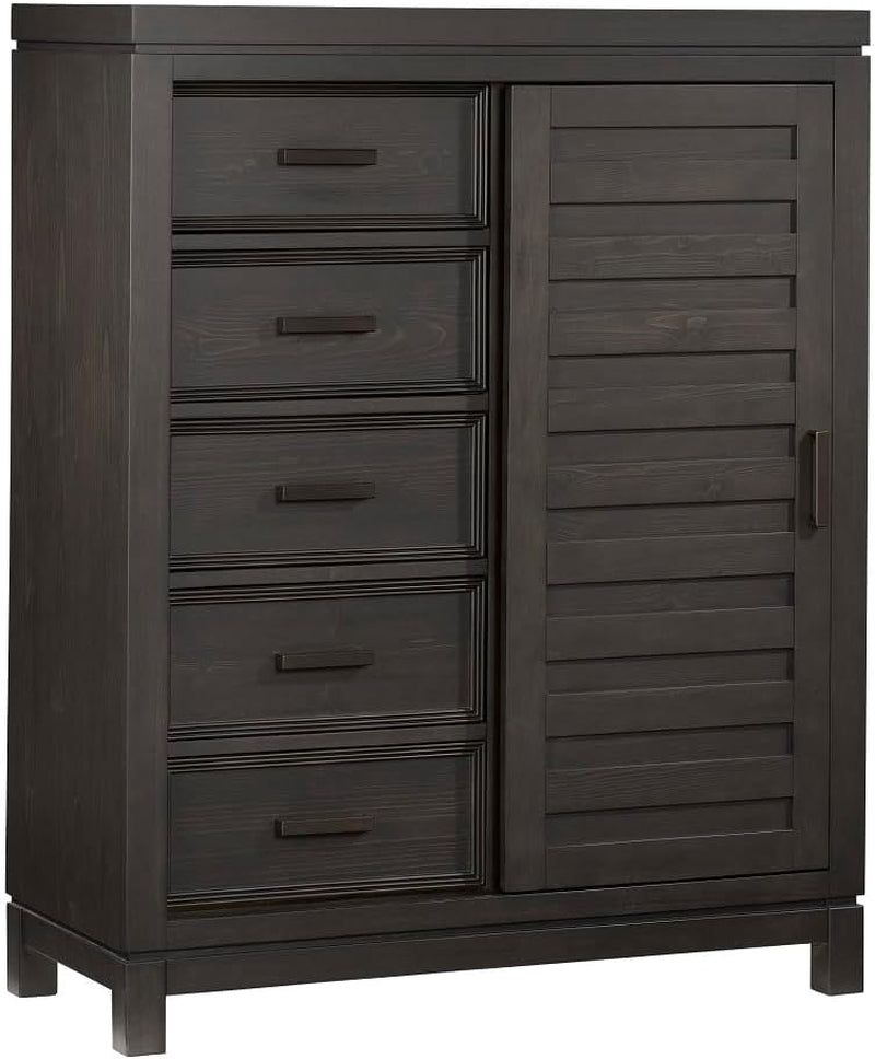 Manchester Premium Soft Close 5-Drawer Chifferobe with Adjustable Shelves and Hanging Rod, Smooth Black Iron Finish