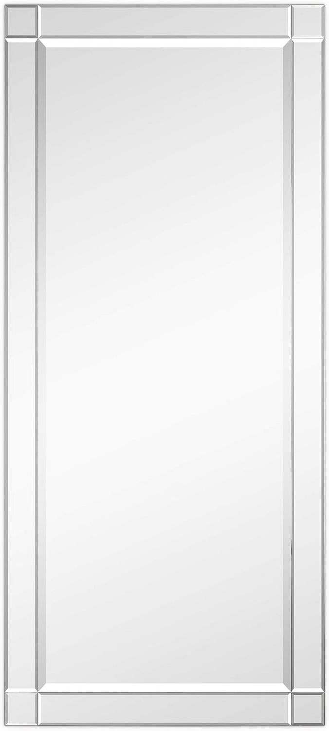 Modern Squared Corner Rectangle Wall Mirror for Vanity &amp; Bathroom Solid Wood Frame, 1&quot;-Beveled Center, Ready to Hang, 24&quot; X 54&quot;, Clear