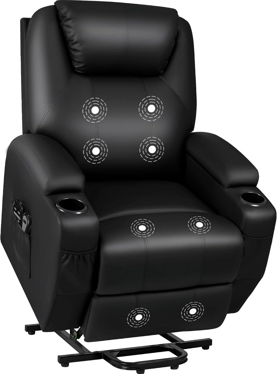 Power Lift Recliner Chair with Massage for Elderly PU Leather Modern Reclining Sofa Chair with Cup Holders, Remote Control, Adjustable Furniture (Black)