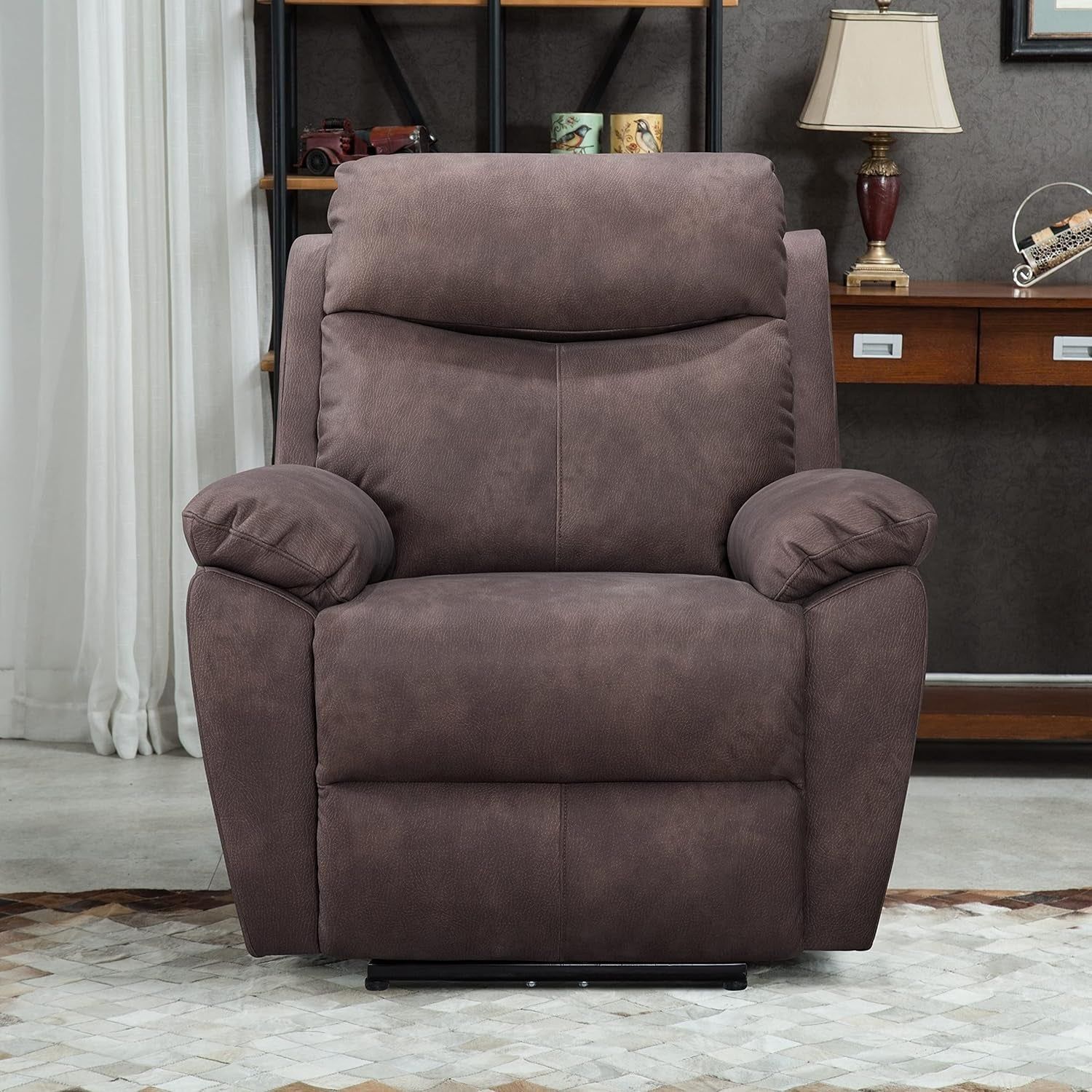 Upgraded Materials Modern Power Recliner Chair with USB Charging Port and Pillow Top Arms Palomino Fabric Single Seat Reclining Sofa in Hickory Brown Finish