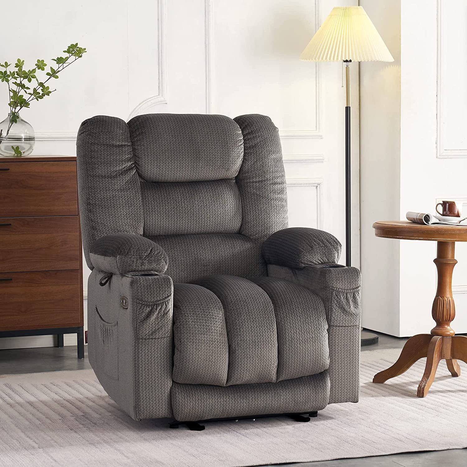 Gray Electric Power Recliner with Heat &amp; Massage