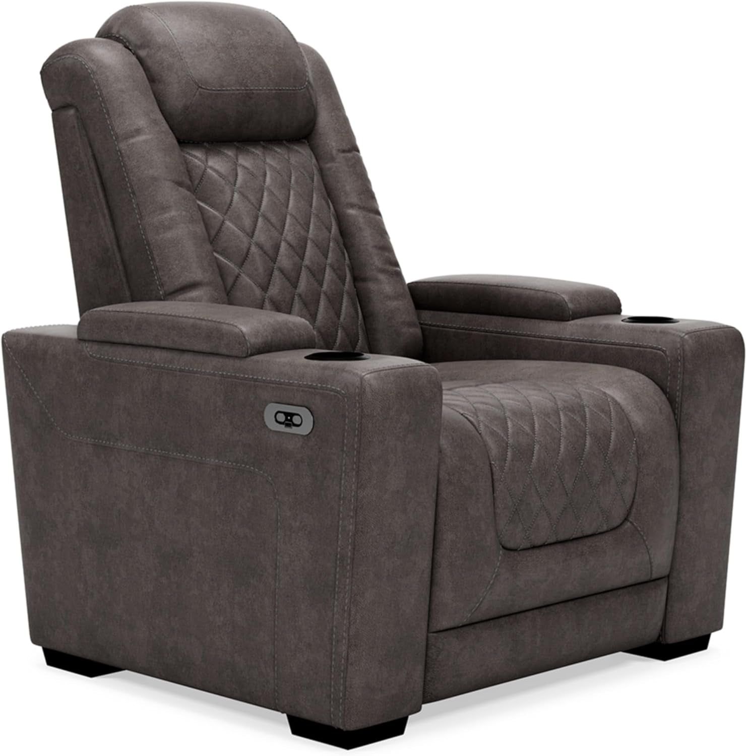 Hyllmont Contemporary Faux Leather Power Recliner with Adjustable Headrest, Dark Brown