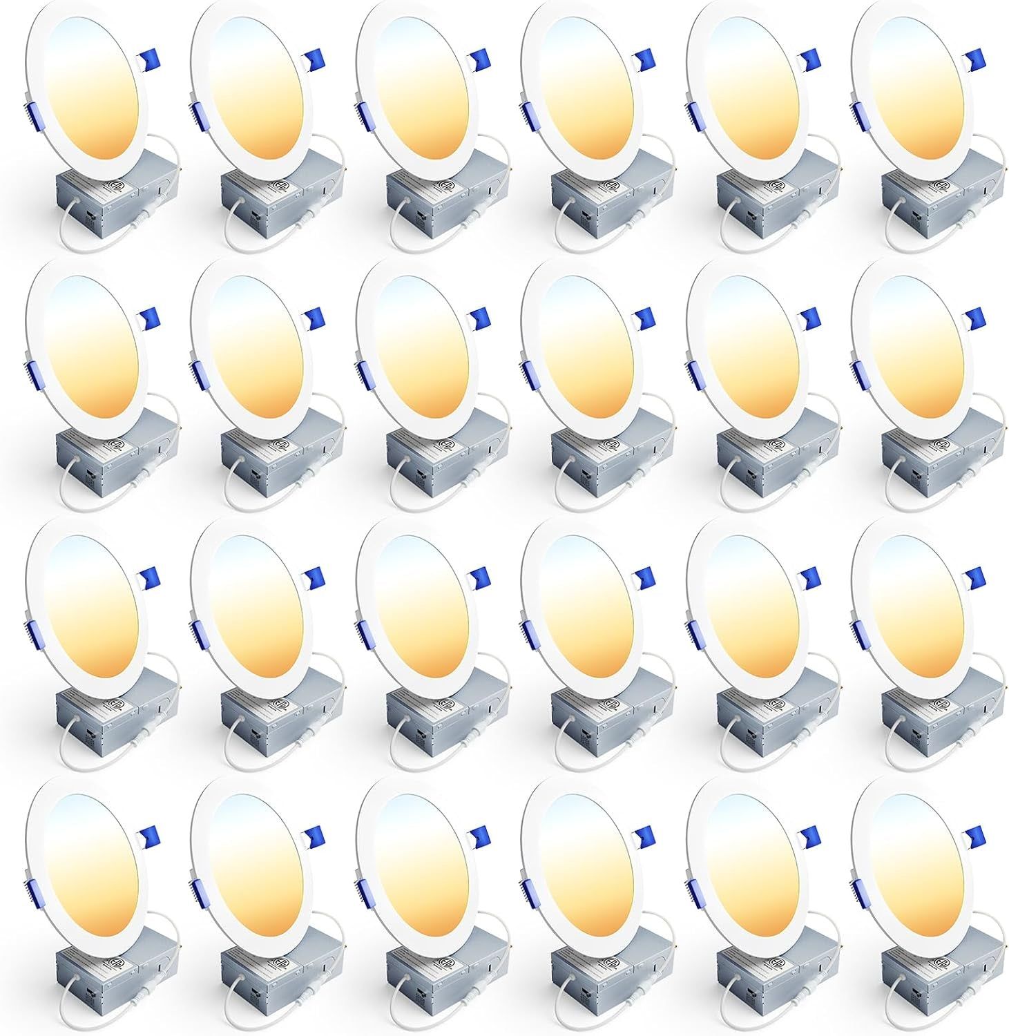 24 Pack 6 Inch LED Recessed Ceiling Light, Dimmable, 2700K-5000K 5CCT, 1050LM 12W 120V, High Brightness Canless Wafer Downlight - ETL&amp;FCC&amp;IC