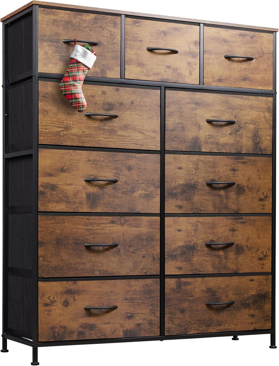 Tall Dresser for Bedroom, Fabric Dresser Storage Tower, Dresser &amp; Chest of Drawers Organizer Unit with 11 Drawers, Storage Cabinet, Hallway, Closets, Steel Frame, Wood Top