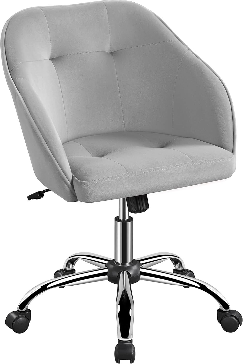 Velvet Desk Chair, Makeup Vanity Chair with Adjustable Tilt Angle, Modern Swivel Office Chair Upholstered Armchair Study Chair for Living Room and Makeup Room Light Gray
