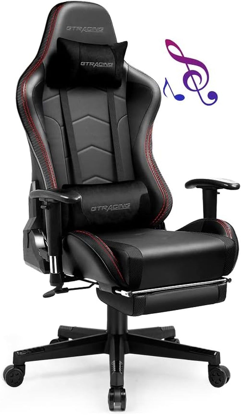 Gaming Chair with Footrest Speakers Video Game Chair Bluetooth Music Heavy Duty Ergonomic Computer Office Desk Chair (Black)