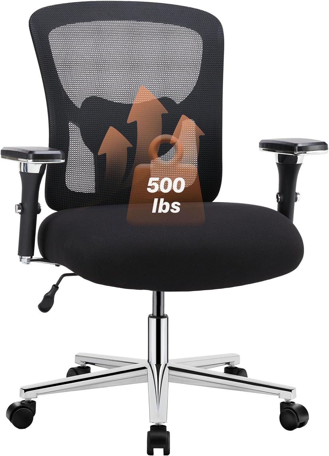 Big and Tall Office Desk Chair with Lumbar Support, 500Lbs Heavy Duty Mesh Ergonomic Computer Chair with Arm and Wide Comfy Seat, Wheels for Adult
