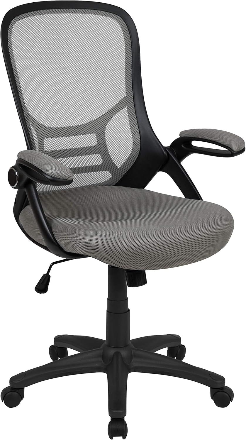 Porter High-Back Swivel Office Chair with Adjustable Lumbar Support and Seat Height, Ergonomic Mesh Desk Chair with Flip-Up Armrests, Gray/Black