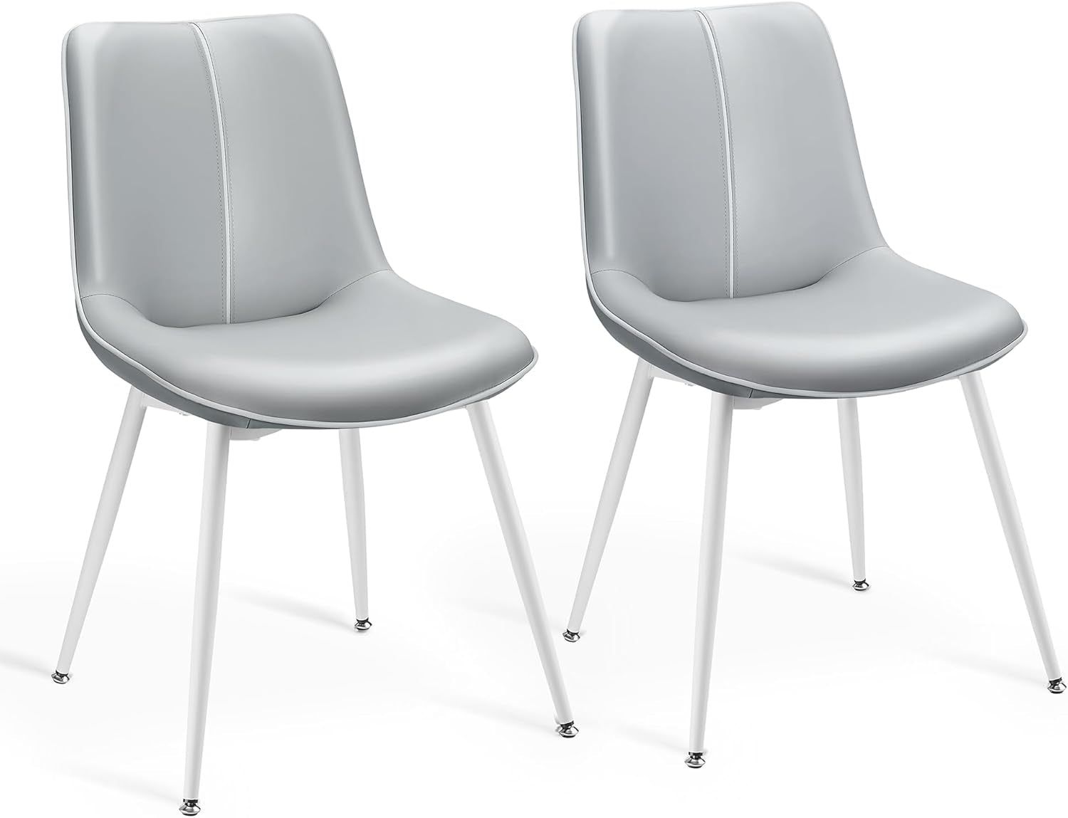 Leather Dining Chairs Set of 2, Comfortable Upholstered Seat Dining Room Chairs with Swivel Leveling Feet, Curved Backrest Kitchen Chair for Living, Restaurant, Easy Assemble, Dove Gray