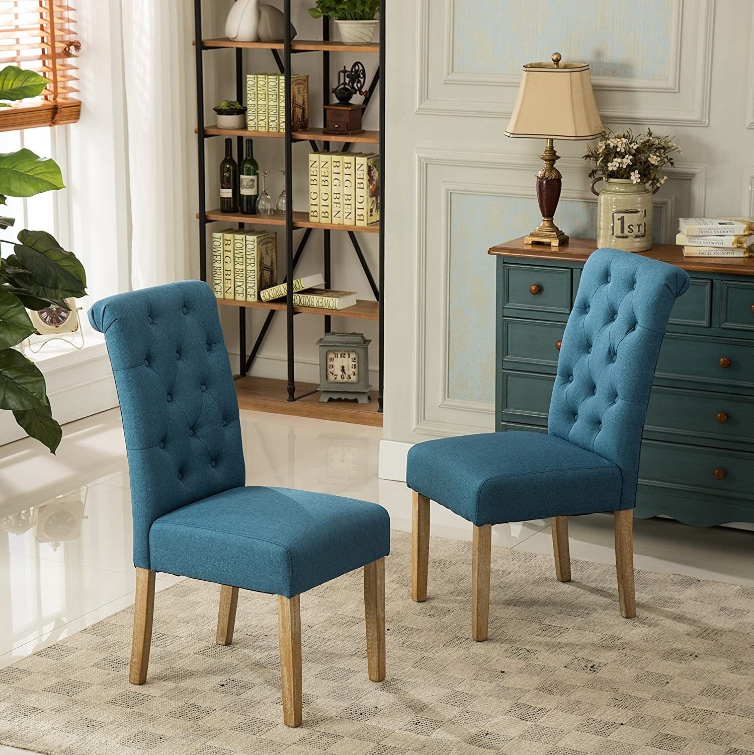 Blue Tufted Parsons Dining Chairs