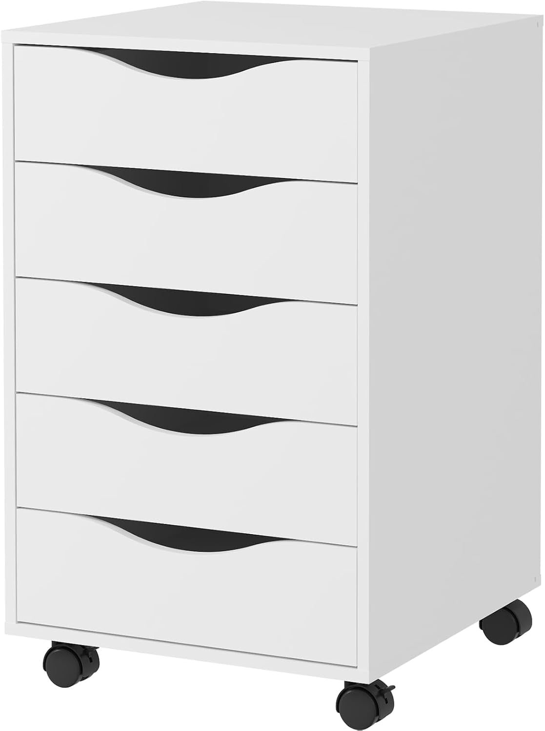 5 Drawer Chest Wood File Cabinet Rolling Storage Dresser with Wheels for Home Office, White