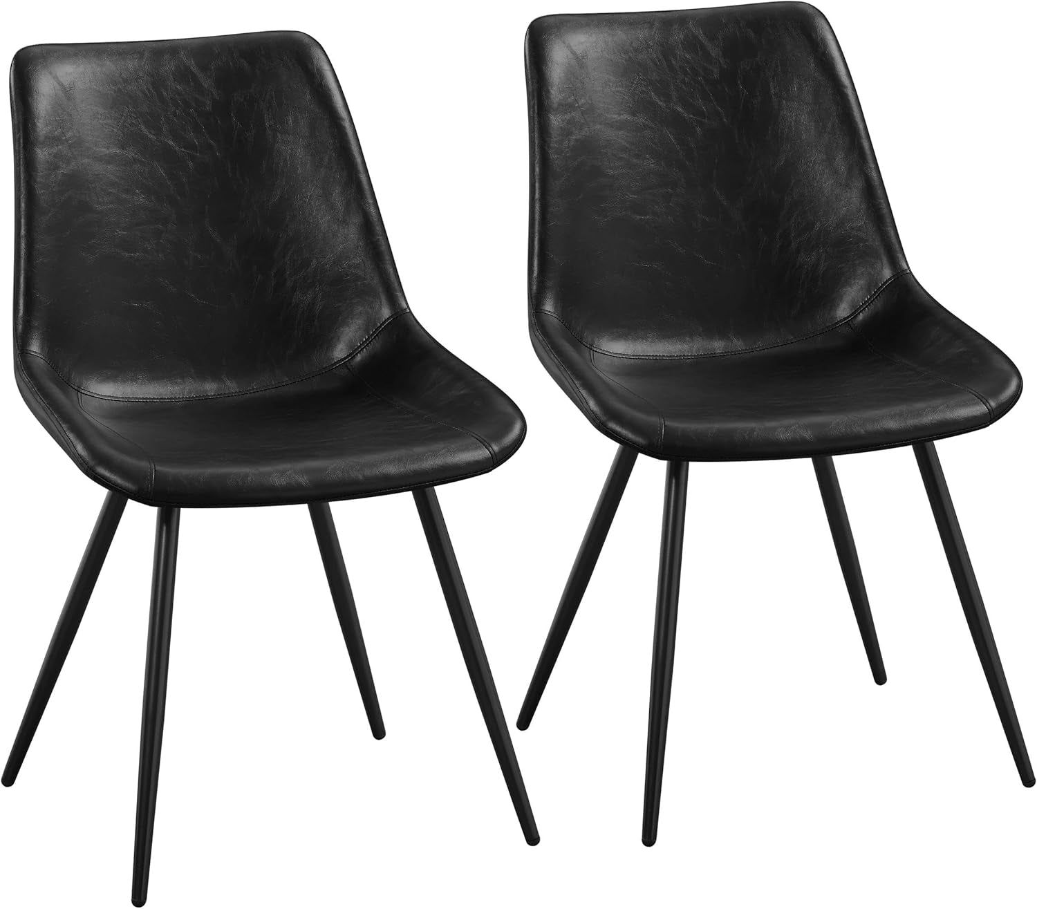 Dining Chairs Set of 2 Mid Century Modern Dining Room Chairs Faux Leather Upholstered Kitchen Chairs with Metal Legs for Kitchen Dining Room, Black