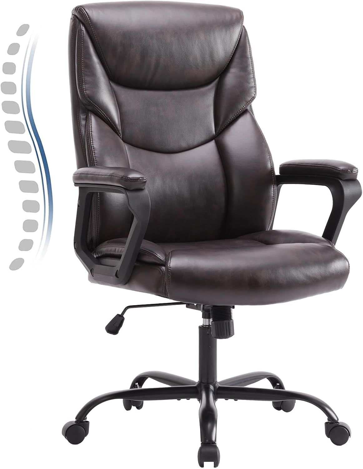 Office Desk Chairs with Arms Executive High Back Big and Tall Leather Drafting Chair Ergonomic Lumbar Support, Adjustable Height,Wheels, Soft Padded, Classic Brown