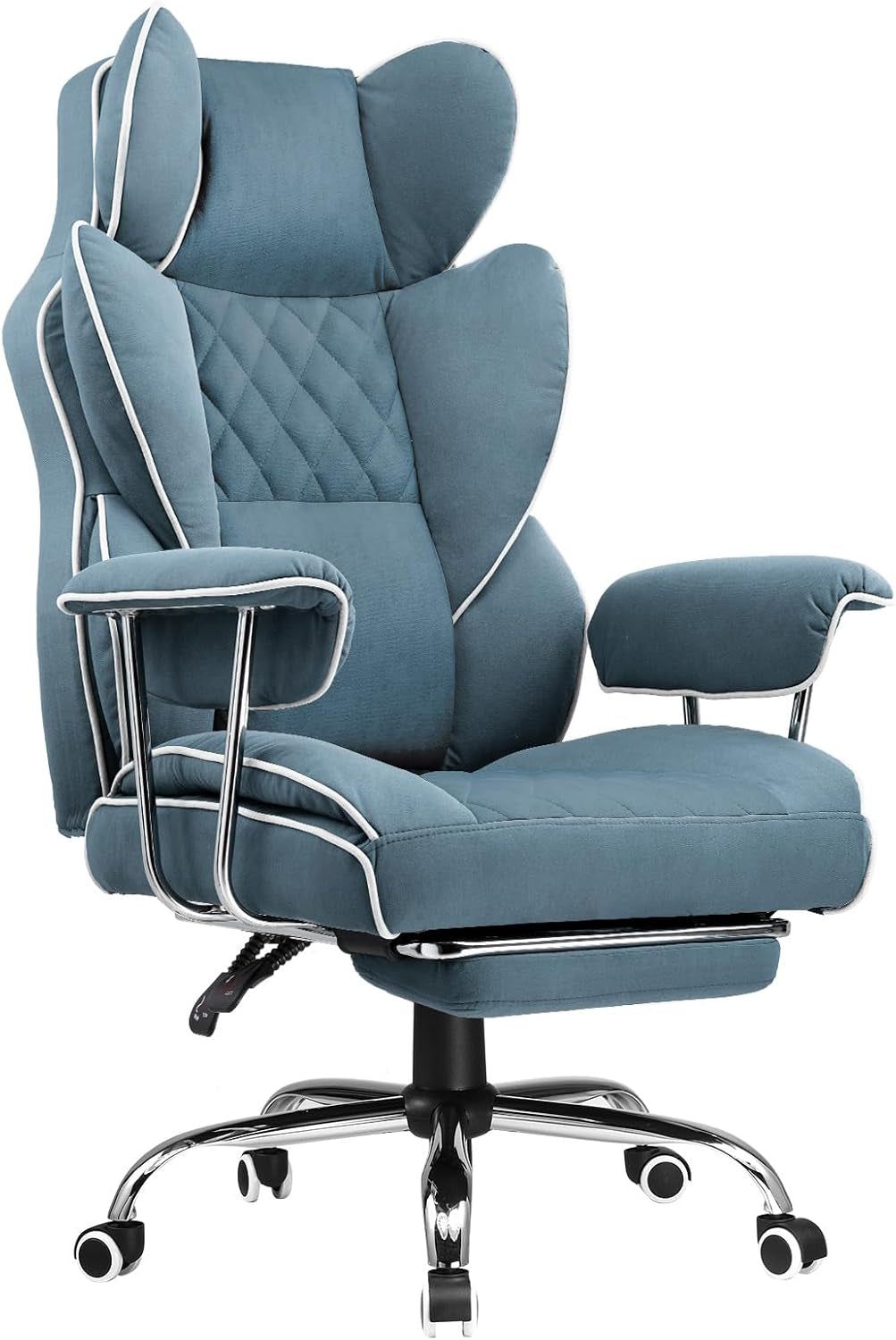 Big and Tall Gaming Chair with Pocket Spring Lumbar Support, Ergonomic Office Chair with Footrest, Executive Desk Chair with Outward Fixed Soft Armrests, Computer Chair with High Back, Blue