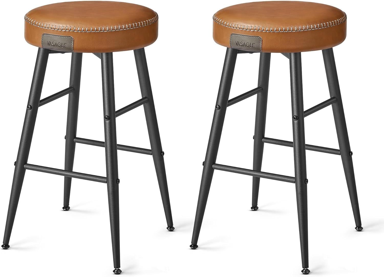 EKHO Collection - Bar Stools Set of 2, Counter Height Bar Stools, Kitchen Counter Stools, Mid-Century Modern Backless Counter Stools, 24.8-Inch Tall, Kitchen Island Home Bar, Caramel Brown