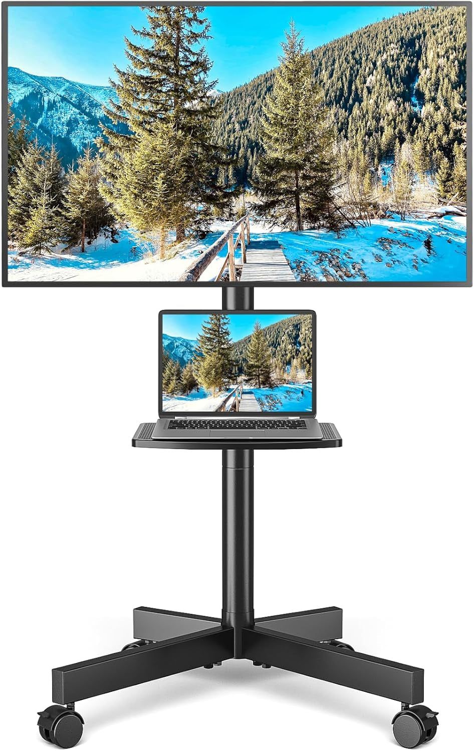 Strong Rolling TV Stand with Shelf for 23-60 Inch Tvs up to 88Lbs, Portable Mobile TV Cart with Silent Wheel, Tilt &amp; Height Adjustable Universal Corner TV Stand for Bedroom, Living Room, Office