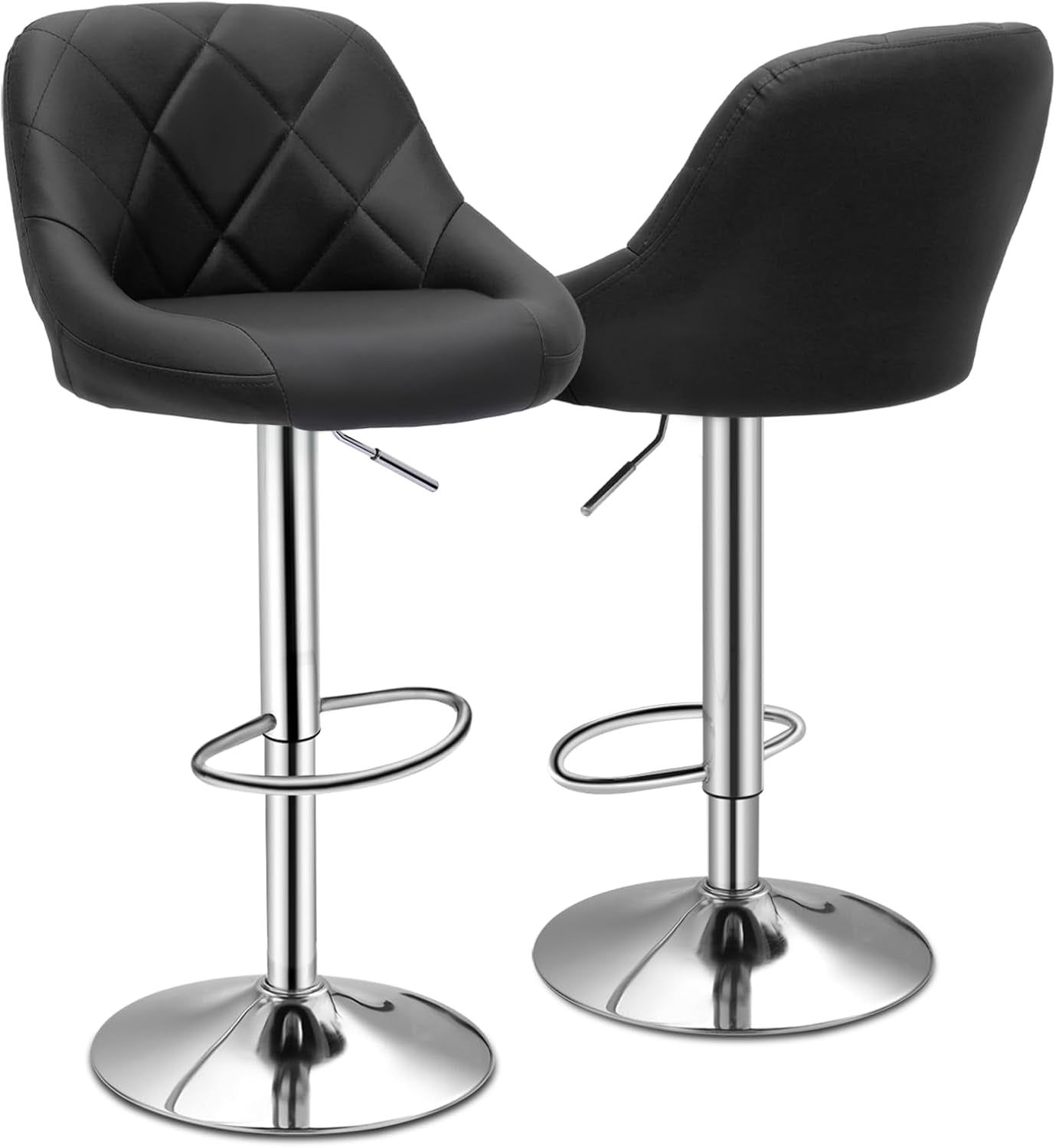 Bar Stools Set of 2, Adjustable Counter Height Swivel Barstools Modern Dining Chair Bar Pub High Stool with Back for Kitchen Island, Black